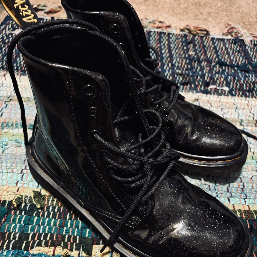 Dr. Martens Luana Black Glitter Lace Up Boots
